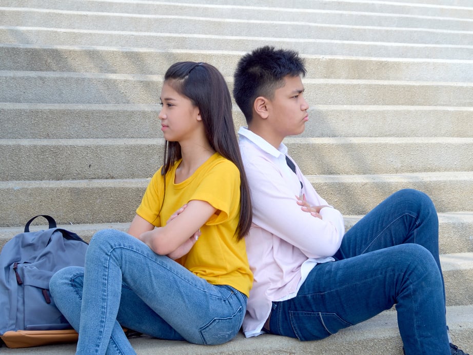 Teenager couple conflicting. Upset woman